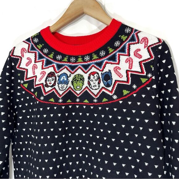 Marvel Ugly Christmas Sweater Superhero Fair Isle Captain America Iron Man Hulk - Picture 2 of 7